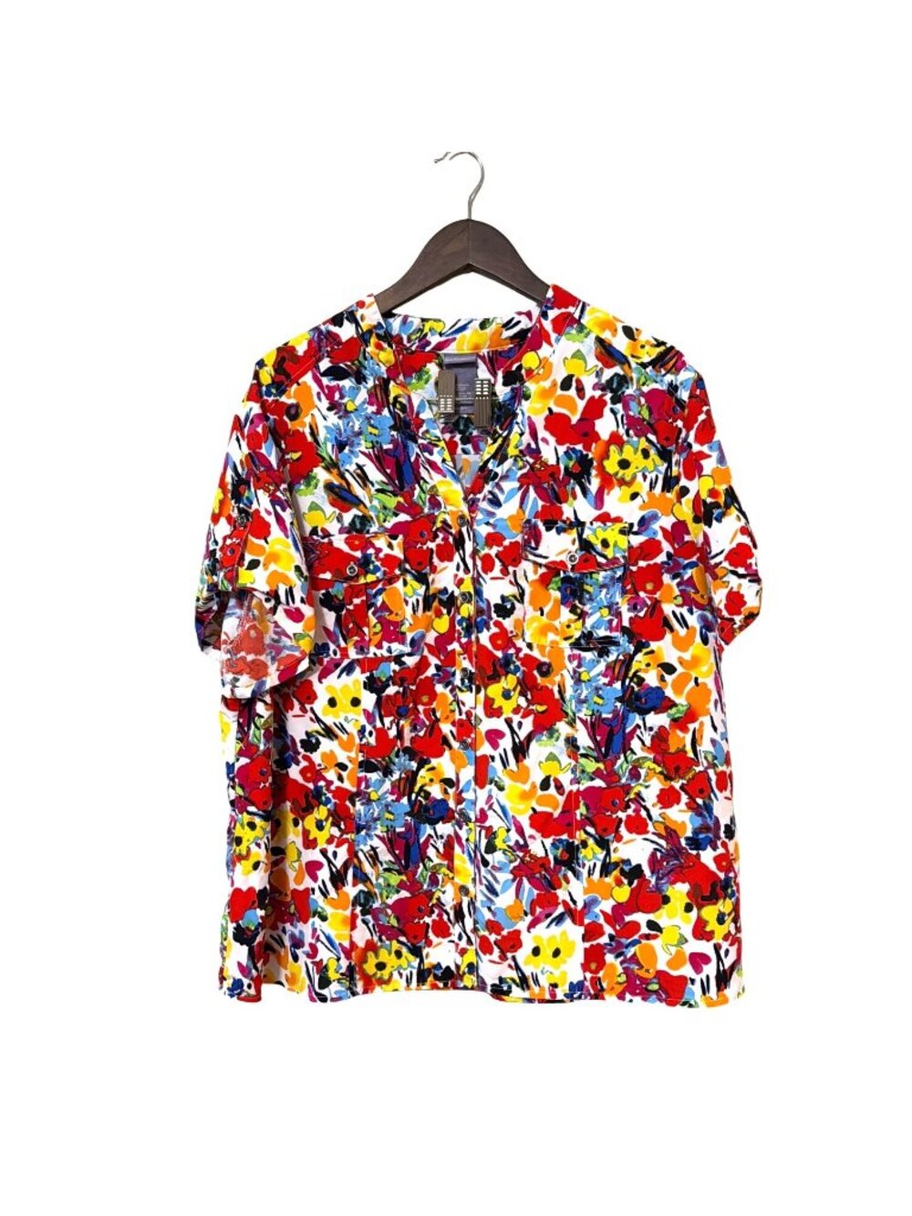 Laura Scott Womens Colorful Floral Button-Down Shirt 20/22W Short‎ Sleeve